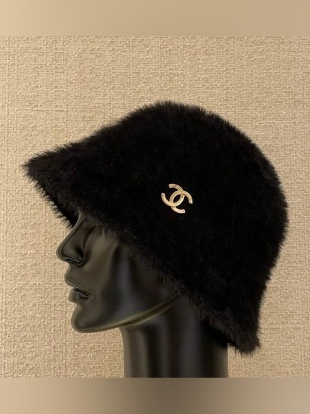 Double C Metiers d’Art 2026 Cloche Hat Black with Gold Tone Metal Logo